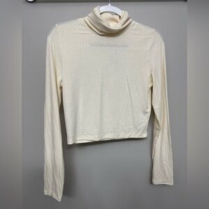 Madewell Cream Cropped Ribbed Long-Sleeve Turtleneck New with Tag
